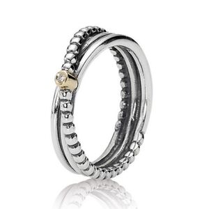 Pandora Sterling Silver + 14K Rising Star Stackable Ring w/Diamond - 190243D